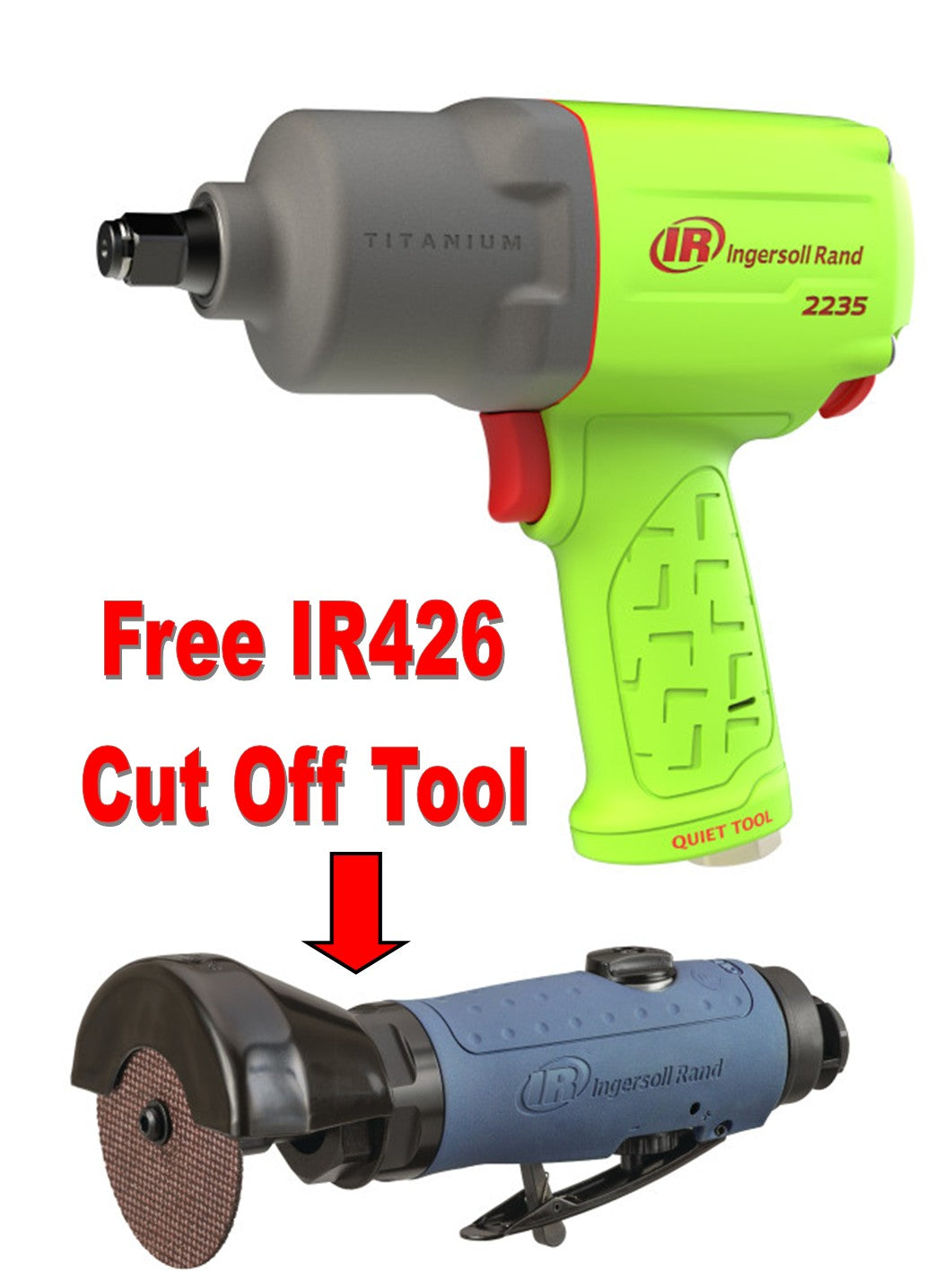 Ingersoll Rand 2235TiMAX-G (Hi-Vix GREEN) 1/2" Quiet Air Impact Wr Titanium Hammercase w/FREE I-R #426