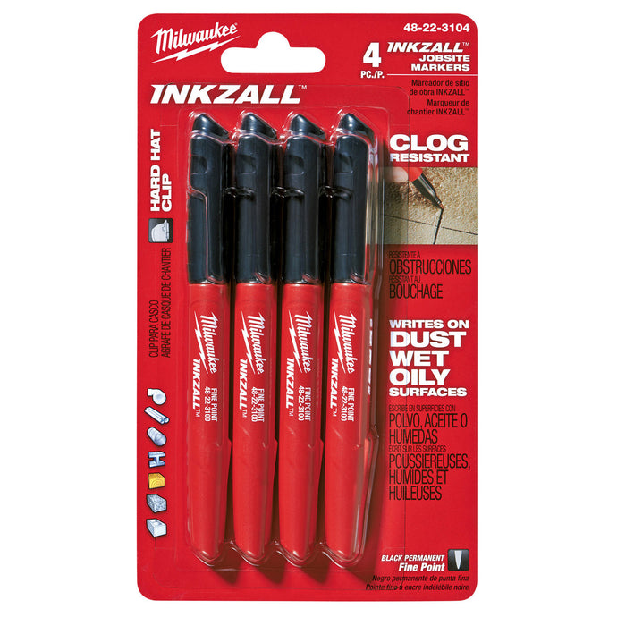 Milwaukee 48-22-3104 INKZALL Black Fine Point Jobsite Markers 4pk