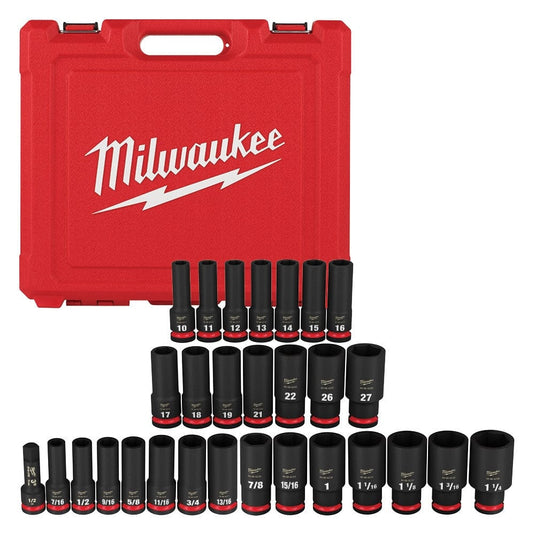 Milwaukee 49-66-7016 1/2 In Drive Impact Socket Set, Metric, SAE, 29 Pcs