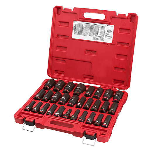 Milwaukee 49-66-7016 1/2 In Drive Impact Socket Set, Metric, SAE, 29 Pcs