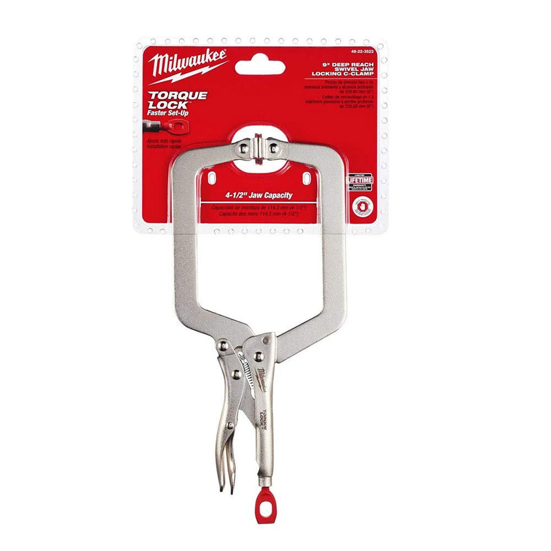 Load image into Gallery viewer, Milwaukee 48-22-3523 Deep Reach Swivel Locking C-Clamp Pliers 9&quot;
