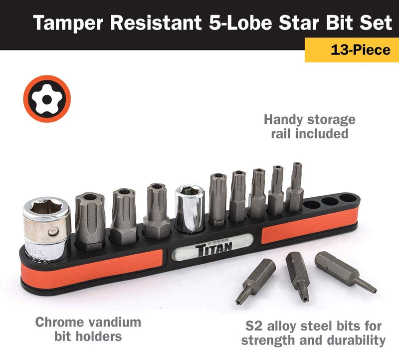 Load image into Gallery viewer, Titan 16137 13pc 5-Lobe Tamper Resistance Bit Set
