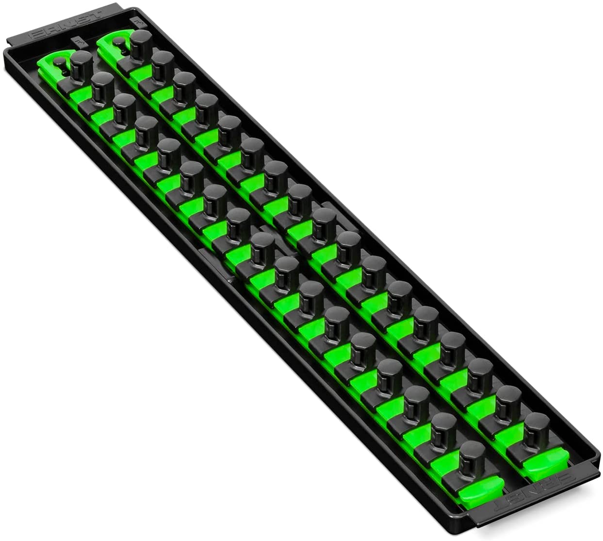 Ernst 8487 1/2" Dr. 2-Rail 18" Twist Lock Socket Boss GREEN (Holds 34 Sockets)