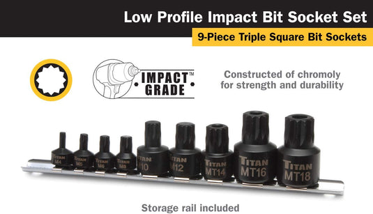 Titan 16138 9pc Impact Grade Stubby XZN Triple Square Bit Socket Set