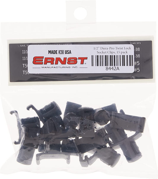 Ernst 8442 DURA-PRO TWIST LOCK 1/2" Drive Socket Clips - 15 pack