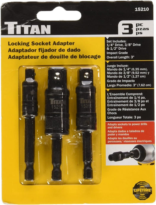 Titan 15210 3pc Impact Grade Hex Shank to Locking Socket Adapter Set