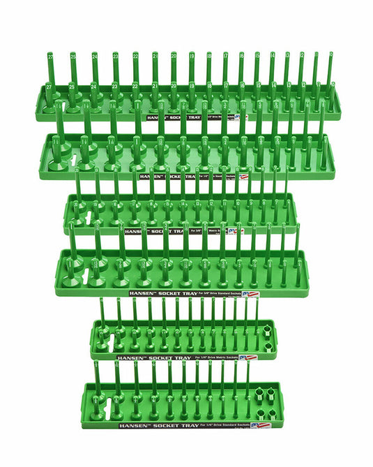 Hansen Global 92001 6pc GREEN Socket Tray Set for SAE & METRIC 1/4