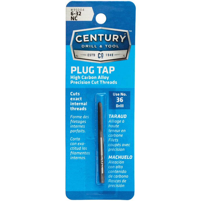 Century Drill and Tool 95004 Tap-Plug Carbon Steel 6-32 National Coarse