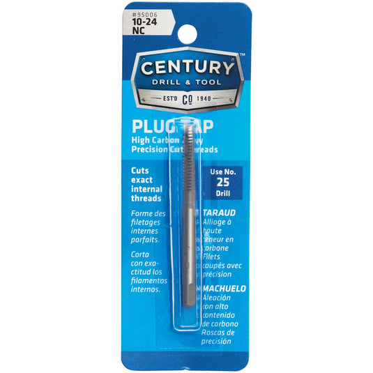 Century Drill and Tool 95006 Tap-Plug Carbon Steel 10-24 National Coarse