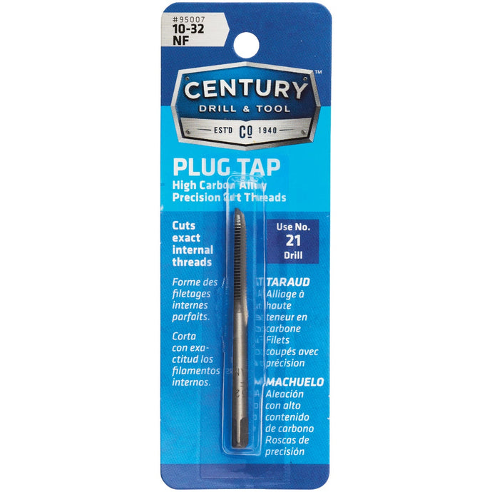 Century Drill and Tool 95007 Tap-Plug Carbon Steel 10-32 National Fine