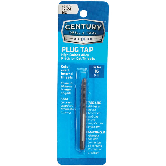 Century Drill and Tool 95008 Tap-Plug Carbon Steel 12-24 National Coarse