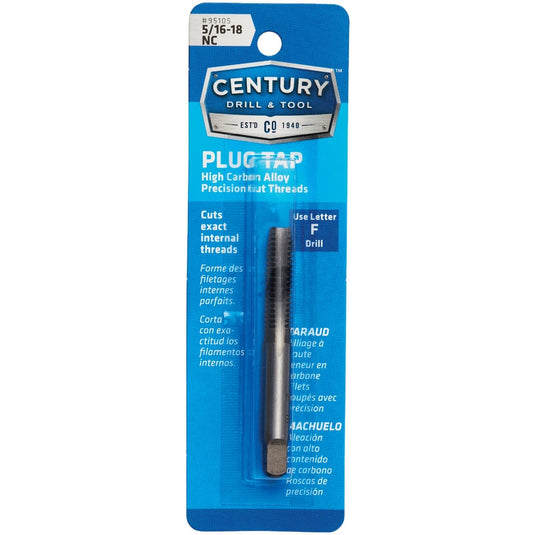 Century Drill and Tool 95105 Tap-Plug Carbon Steel 5/16-18 National Coarse