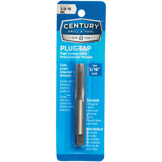 Century Drill and Tool 95107 Tap-Plug Carbon Steel 3/8-16 National Coarse