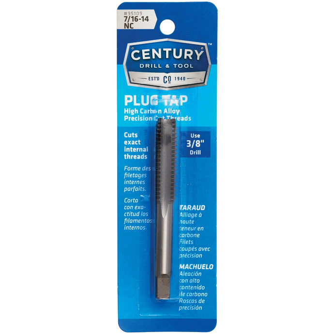 Century Drill and Tool 95109 Tap-Plug Carbon Steel 7/16-14 National Coarse