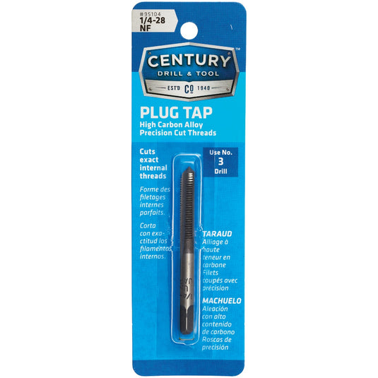 Century Drill and Tool 95104 Tap-Plug Carbon Steel 1/4-28 National Coarse