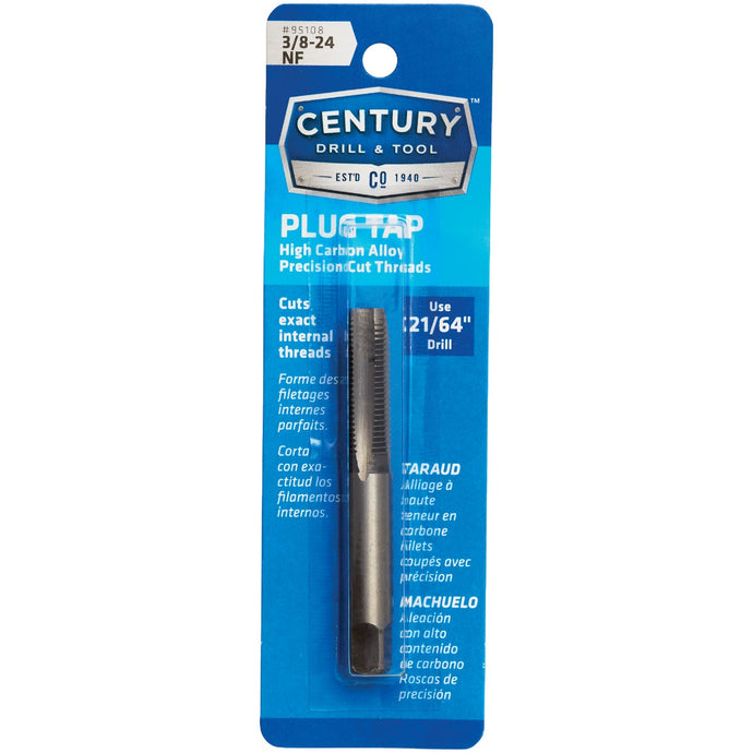 Century Drill and Tool 95108 Tap-Plug Carbon Steel 3/8-24 National Fine