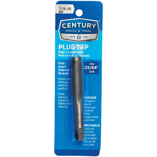 Century Drill and Tool 95110 Tap-Plug Carbon Steel 7/16-20 National Coarse