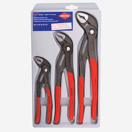 Knipex 3 Piece Cobra Water Pump Pliers Set on Hangtab 00 20 06 US1