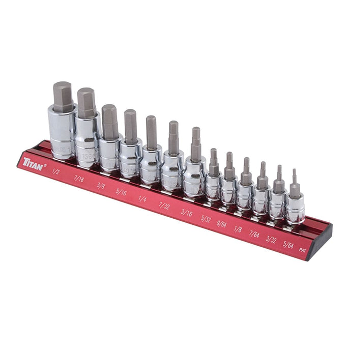 Titan 16123 13pc SAE Hex Bit Socket Set with Magnetic Rack - S2 Steel