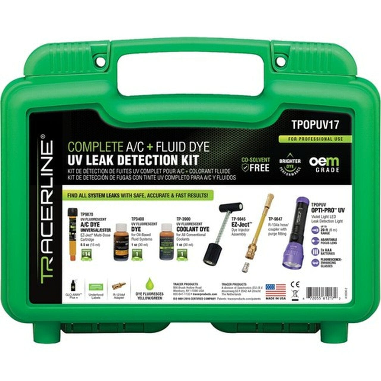 Tracerline TPOPUV17 Complete A/C & Fluid Dye UV Leak Detection Kit