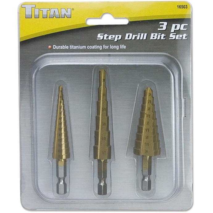 Titan 16503 3pc Titanium Step Drill Bit Set