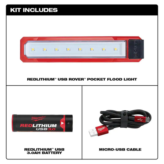 Milwaukee 2112-22H 445 Lumens LED REDLITHIUM USB Rover Pocket Flood Light