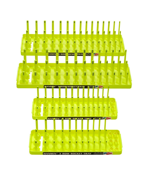 Hansen Global 92006 4pc 3-Row HI-VIZ Socket Tray Set for SAE & METRIC 1/4