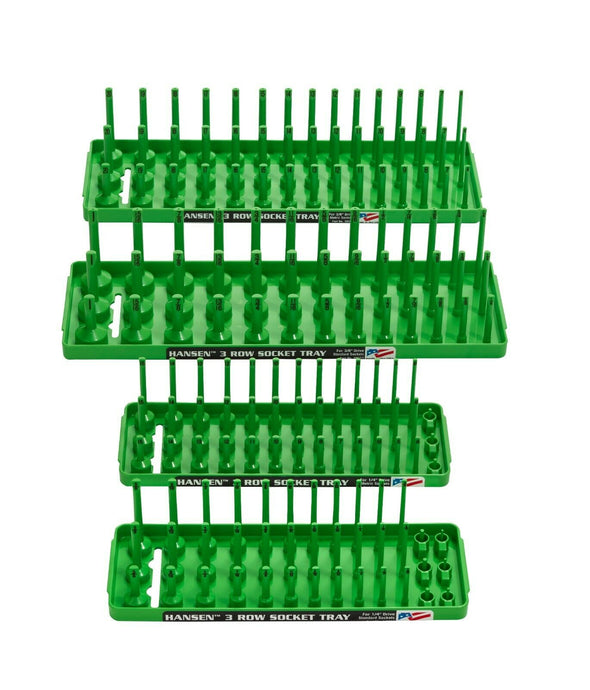 Hansen Global 92004 4pc 3-Row GREEN Socket Tray Set for SAE & METRIC 1/4