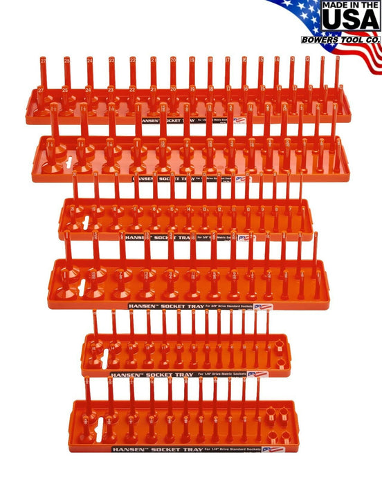 Hansen Global 92002 6pc ORANGE Socket Tray Set for SAE & METRIC 1/4