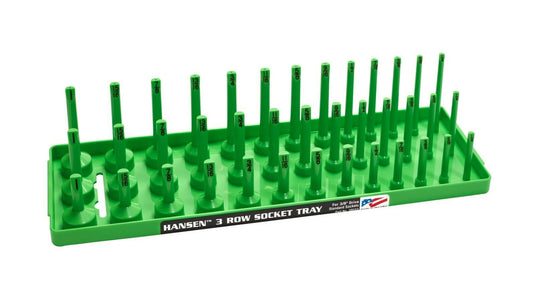 Hansen Global 38033 3/8" Dr. 3-Rail SAE Socket Organizer GREEN