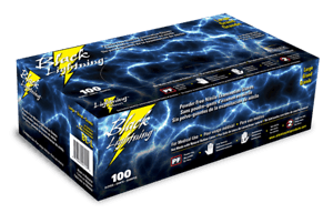 Atlantic Safety Black Lightning Powder Free Medical Nitrile Gloves -100 count