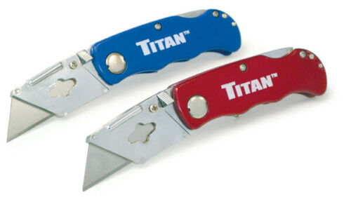 Titan 11020 2pc Folding Utility Box Cutter Knives BLUE & RED