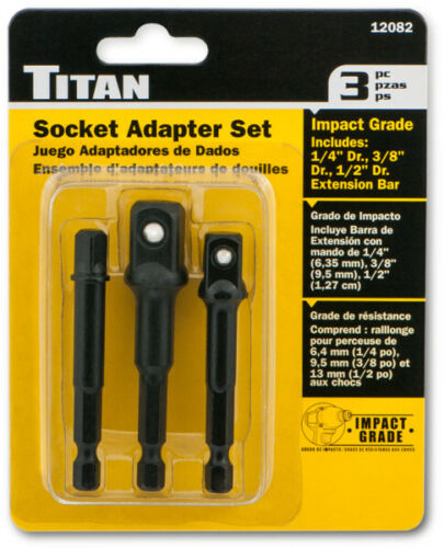 Titan 12082 3pc Impact Hex Shank to Square Drive Socket Adapter Set