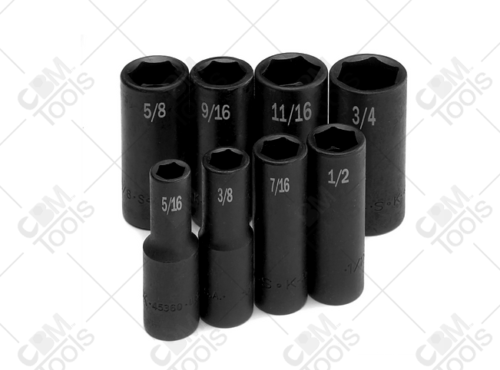 SK Hand Tools 4078 8pc 3/8" Dr. 6pt Deep Fractional Impact Socket Set