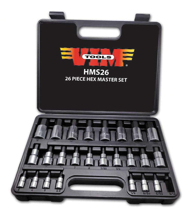 Vim Tools HMS26 26pc S2 Steel Metric Hex Bit Master Set 2.5mm-19mm